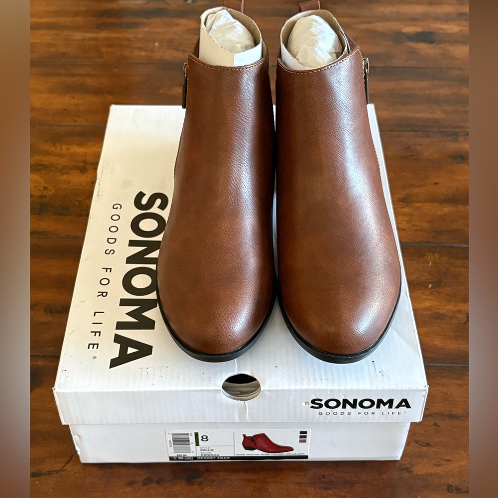 FREE SHIPPING - NWT Size 8 Sonoma Milo Cognac Faux Leather Ankle Boots